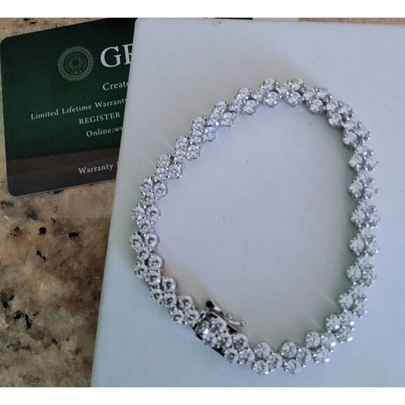 CERTIFIED Genuine Moissanite Diamond 12Ct. Round Cluster VVS1 Tennis Bracelet